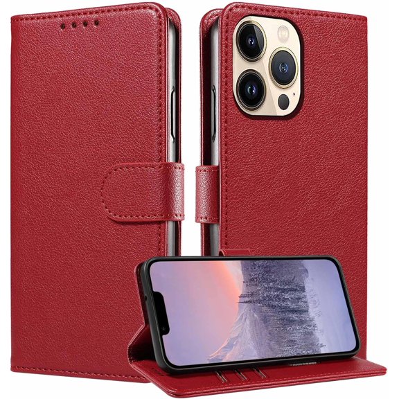 for iPhone 13 Pro Case Wallet,[RFID Blocking Card Slots] Cute 13 Pro Phone Cases Kickstand PU Leather Protection Shockproof,Magnetic Flip Cases Cover for iPhone 13 Pro (Red)