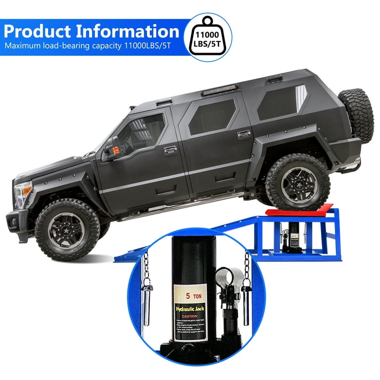 Heavy Duty 5.5 Ton Hydraulic Car Ramps (2 Pack) - Adjustable 9.8" To 15" Lift For Trucks & SUVs