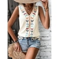 thumbnail image 3 of Women'S Casual Sleeveless V Neck Embroidered Graphic Print Tank Top Boho Tassel Hem Tops  S, 3 of 6