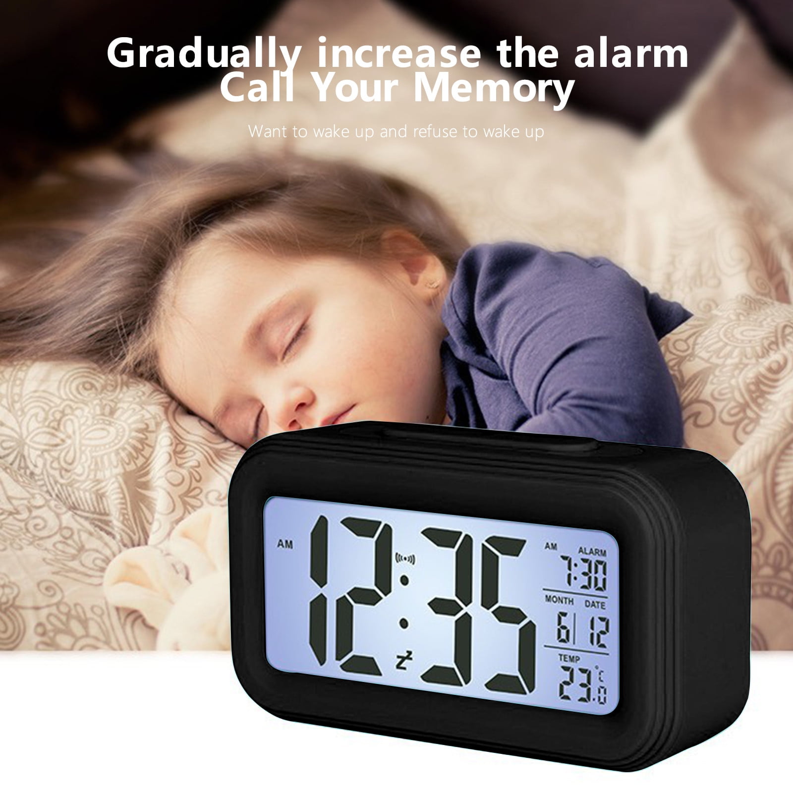 3 Set of Digital Alarm Clock With Background Lighting LCD Display Temperature Monitor Snooze Alarm With Smart Clock Calendar