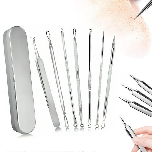 Blackhead Remover Tool Kit - 7 Pcs Pimple Popper Comedone Extractor Acne Removal Tool for Blemish Whitehead Popping, Zit Removing for Nose Face, Stainless Steel Pimple Tools with Metal Case