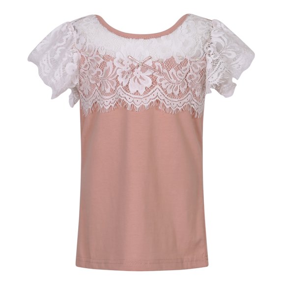 Richie House Girls' Sweet Cotton Thirt with Lace RH2694