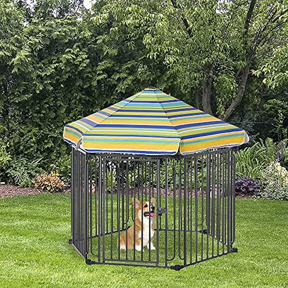 Pawhut Heavy-duty Pet Playpen Kennel with Door & Removable Cover 6 Panels for Small & Medium Sized Dogs for Indoor &Outdoor Use, Black