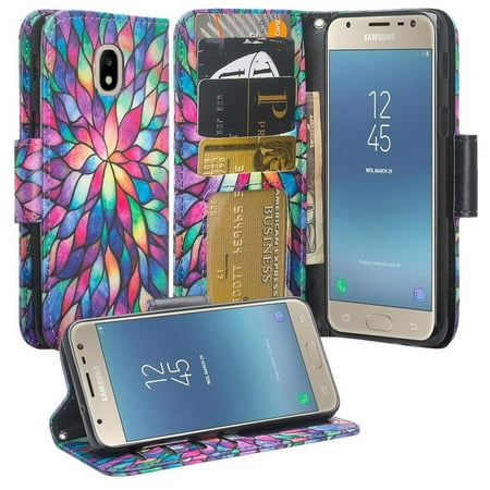 Samsung Galaxy J3 (2018),Galaxy J3 Achieve ,Galaxy J3 Star/Galaxy Express Prime 3 Case, Cute Girl Women Wallet Case [Kickstand] ID Slots Phone Case for Galaxy J3 2018 - Rainbow