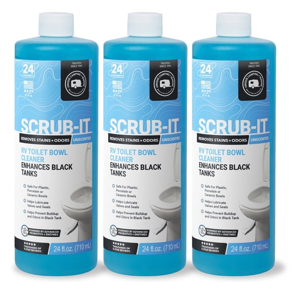 Unique Scrub-It Enzyme RV Toilet Bowl Cleaner Liquid, Squirt-Top Dispenser (Three 24 oz. Bottles).