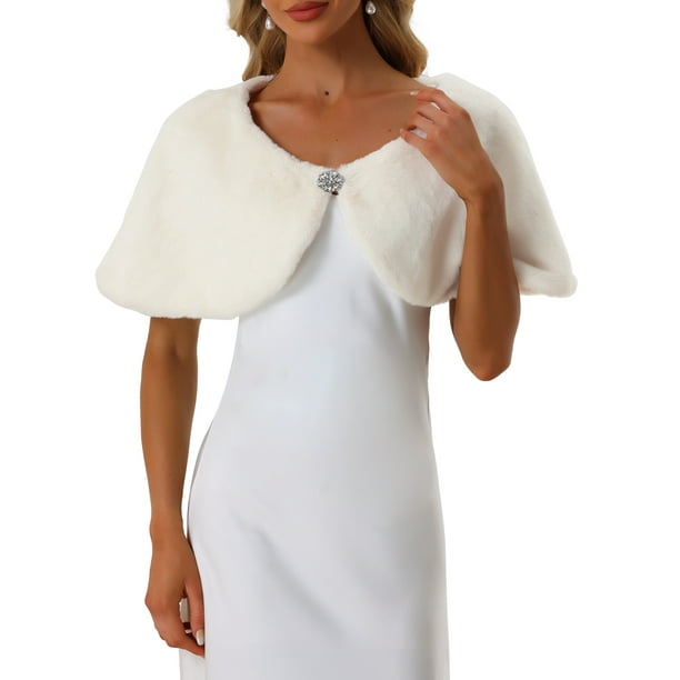 CHAL DE FALSO PELO ELEGANTE PARA MUJERES INSPIRE CHIC, ENVOLTORIO DE BODA Y FIESTA, SHRUG XS BLANCO