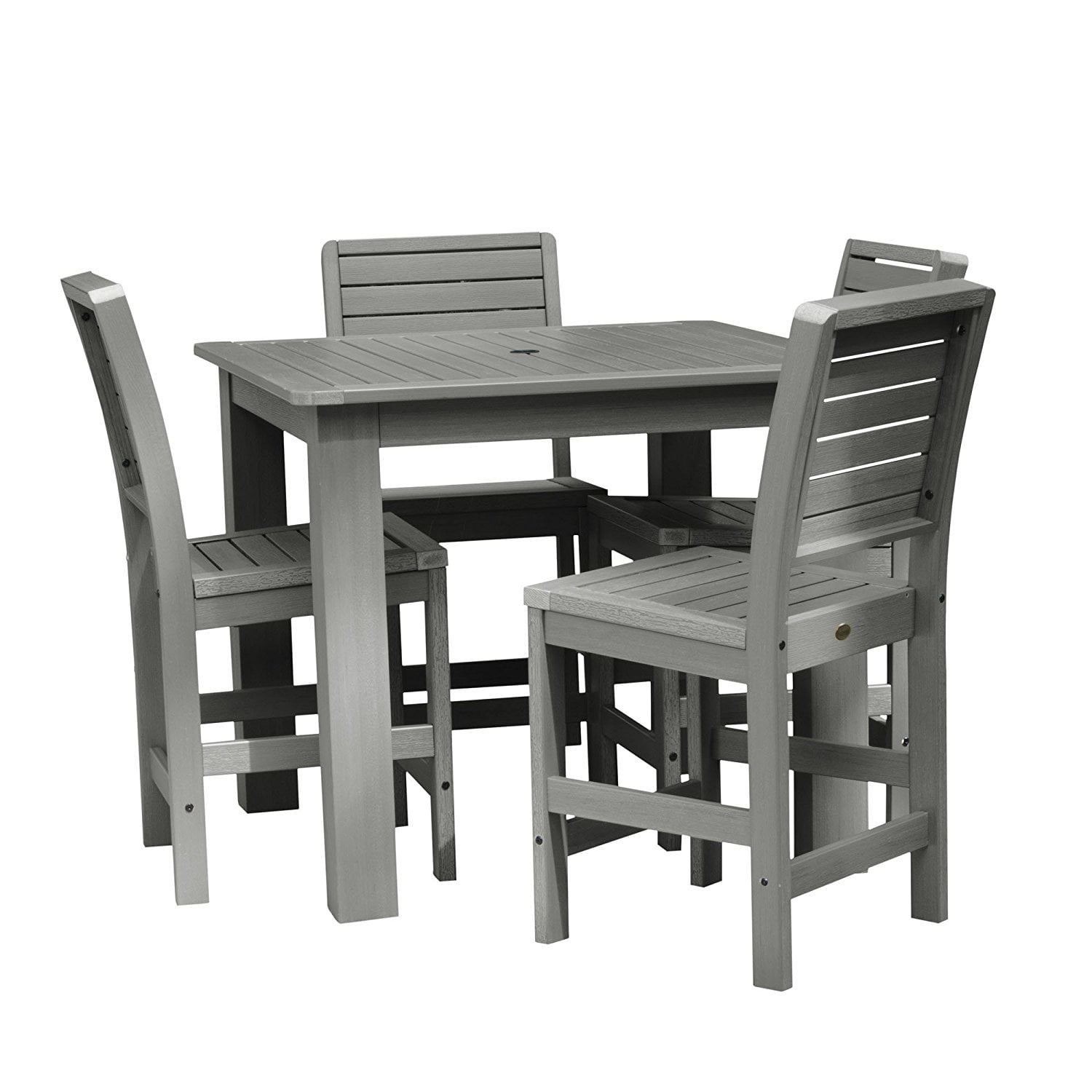 AD-CNW44-CGE All-Weather Coastal Teak Color 4 side chairs plastic furniture Weatherly 5pc Square... by Highwood USA