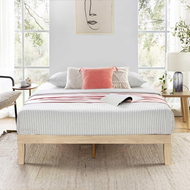 Plataforma de Madera Maciza de 12 Pulgadas con Listones de Madera,
