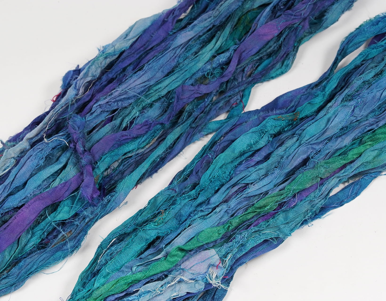 Vintageandyou Artisan Recycled Sari Silk Ribbon Yarn - 300g (3 x 100g Skeins) | Handmade Upcycled Silk Strips for Crochet, Macram, Weaving, Rug Hooking & Mixed Media Crafts | Blue