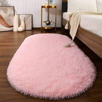 Dwelke Fluffy Rugs for Bedroom,Shag Cute Area Rug for Girls/Boys and Kids Baby Room Home Decor,Oval Indoor Carpet for Nursery Dorm Living Room 2.6'x5.3'Pink