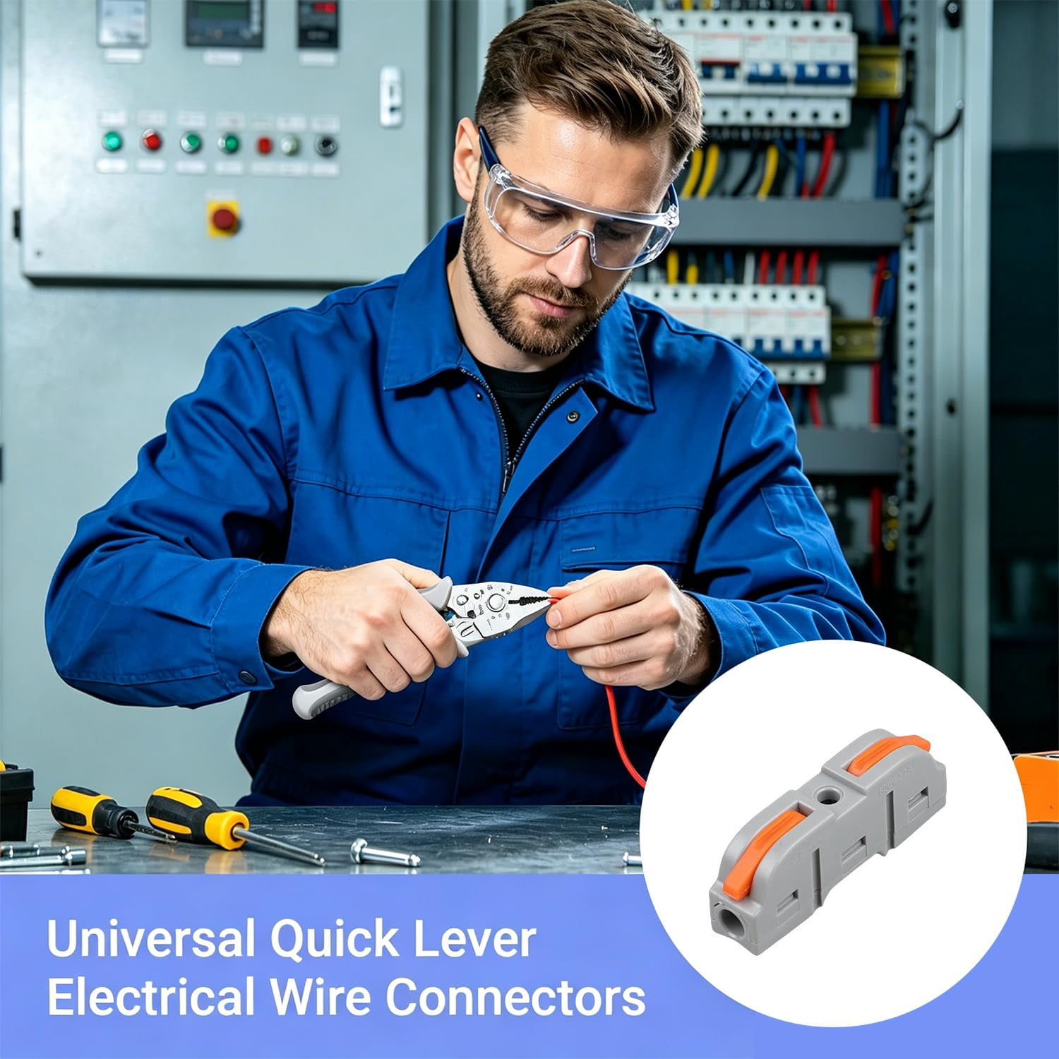Universal Quick Lever Electrical Wire Connectors, 24-12 AWG 50/100Pcs Kit – Push-In Wire Splice, 1 in 1 Out, with Stripper