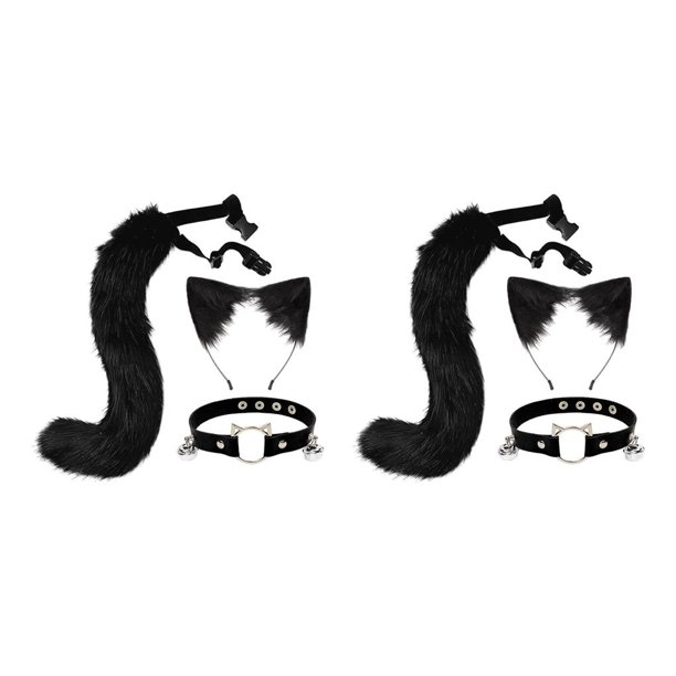 Minnieouse 3Pcs Cat Ear Tail Leather Kits Choker Lolita Halloween Cosplay Costume Type1 NO1