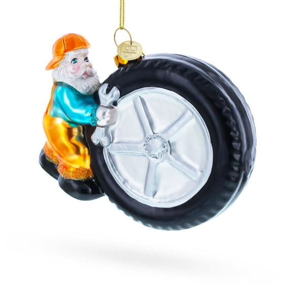Tire Repair Mechanic Glass Christmas Ornament