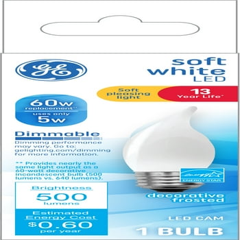 GE Household Lighting GE Soft White LED Decorative Light Bulbs, 60 Watt Eqv, Medium Base, 13 year, 1pk