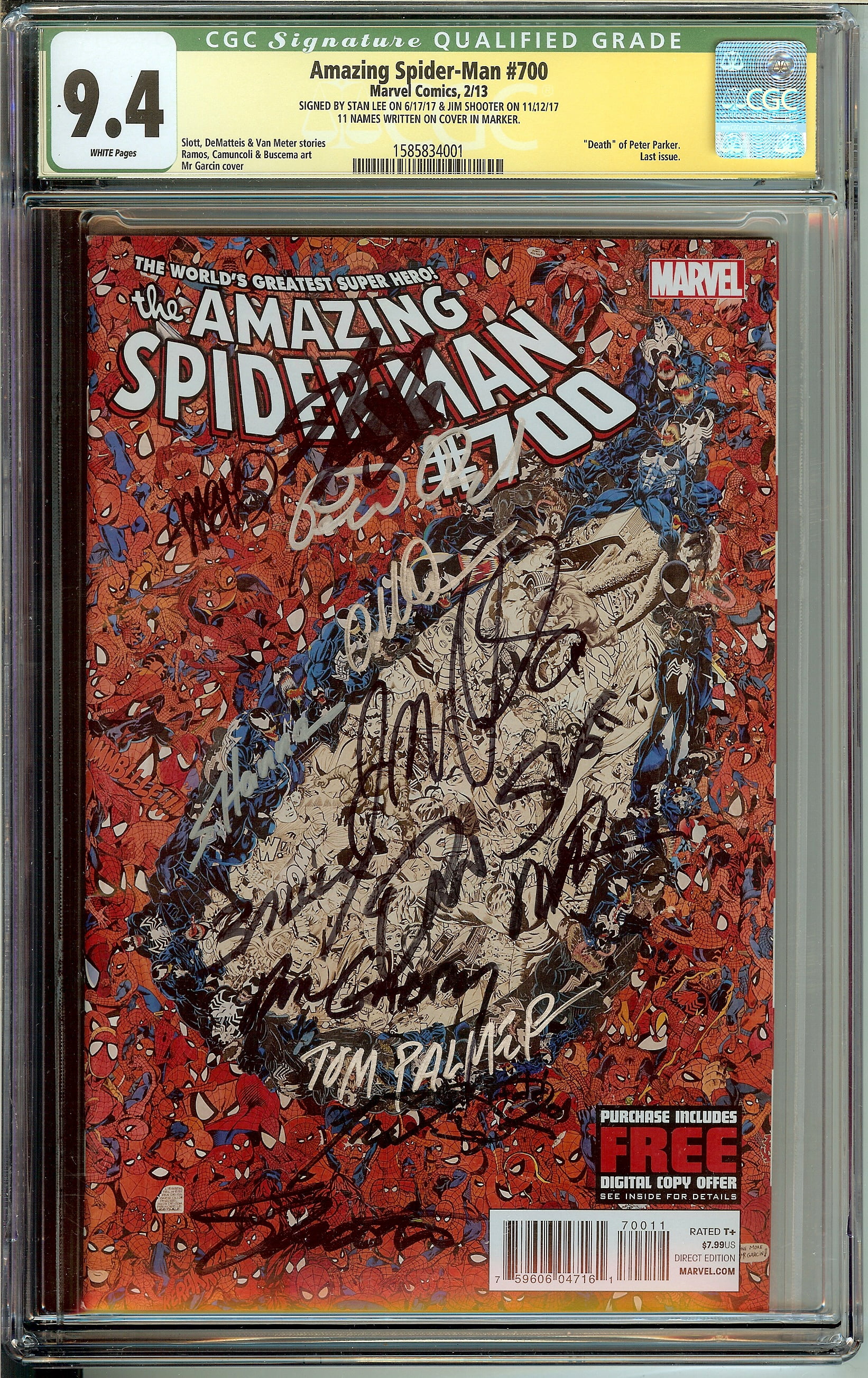 Amazing Spider-Man #700 CGC 9.4 #15985834001  Stan Lee | Shooter | DeMattius | Slott | Ramos | Garney | Palmer | Bailey | Doren | Hanna | David | DeZago | McKone