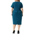 thumbnail image 4 of Unique Bargains Women's Plus Size Short Sleeve V Neck Work Bodycon Pencil Dresses 4X Lake Blue, 4 of 6