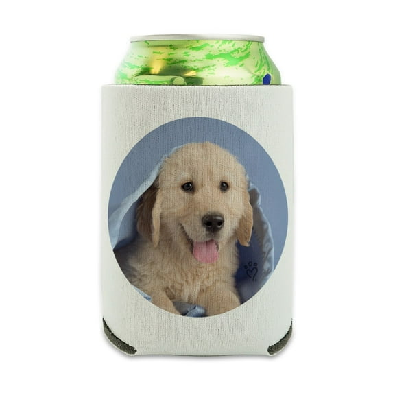 Golden Retriever Puppy Dog Wrapped in Blanket Can Cooler - Drink Sleeve Hugger Collapsible Insulator - Beverage Insulated Holder