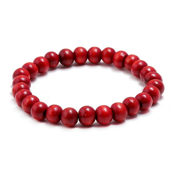 Nvzi Pulsera elástica con cuentas de madera para hombre - Roja