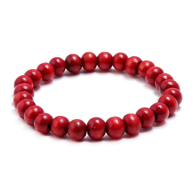 Nvzi Pulsera elástica con cuentas de madera para hombre - Roja