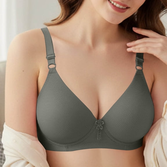 Yeaiivve Womens Plus Size No Underwire Bras Ribbed Push Up Bra Solid V Neck Brassiere Breathable Daily Wear Underwears 36 Army Green