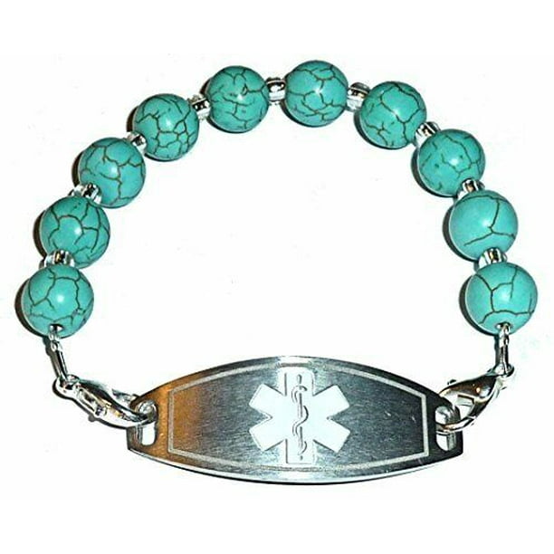 Hidden Hollow Beads Stylish Medical Alert Bracelets Turquoise