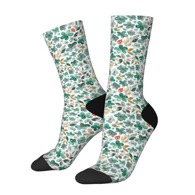 Balery Floral In Teal Calcetas Largas con Estampado para Hombre y Mujer – Suaves y Transpirables, Talla Única (US 5-11)