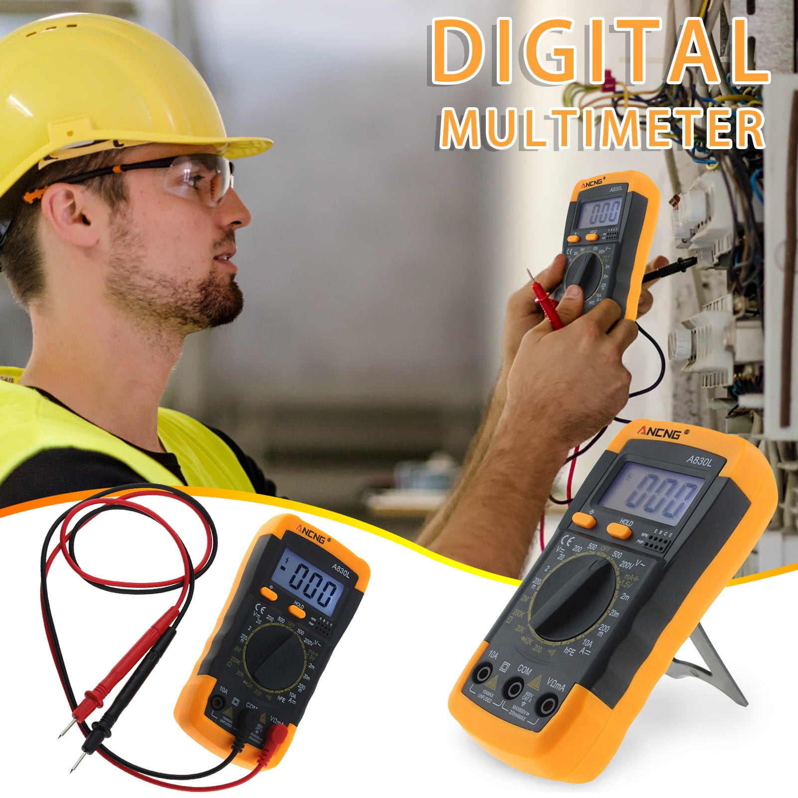 SuoKom Digital Voltmeter Ammeter Meter Auto Range Digital Electrical Measurement Meter Measures AC/DC Current Voltage Resistance Capacitance Temperature