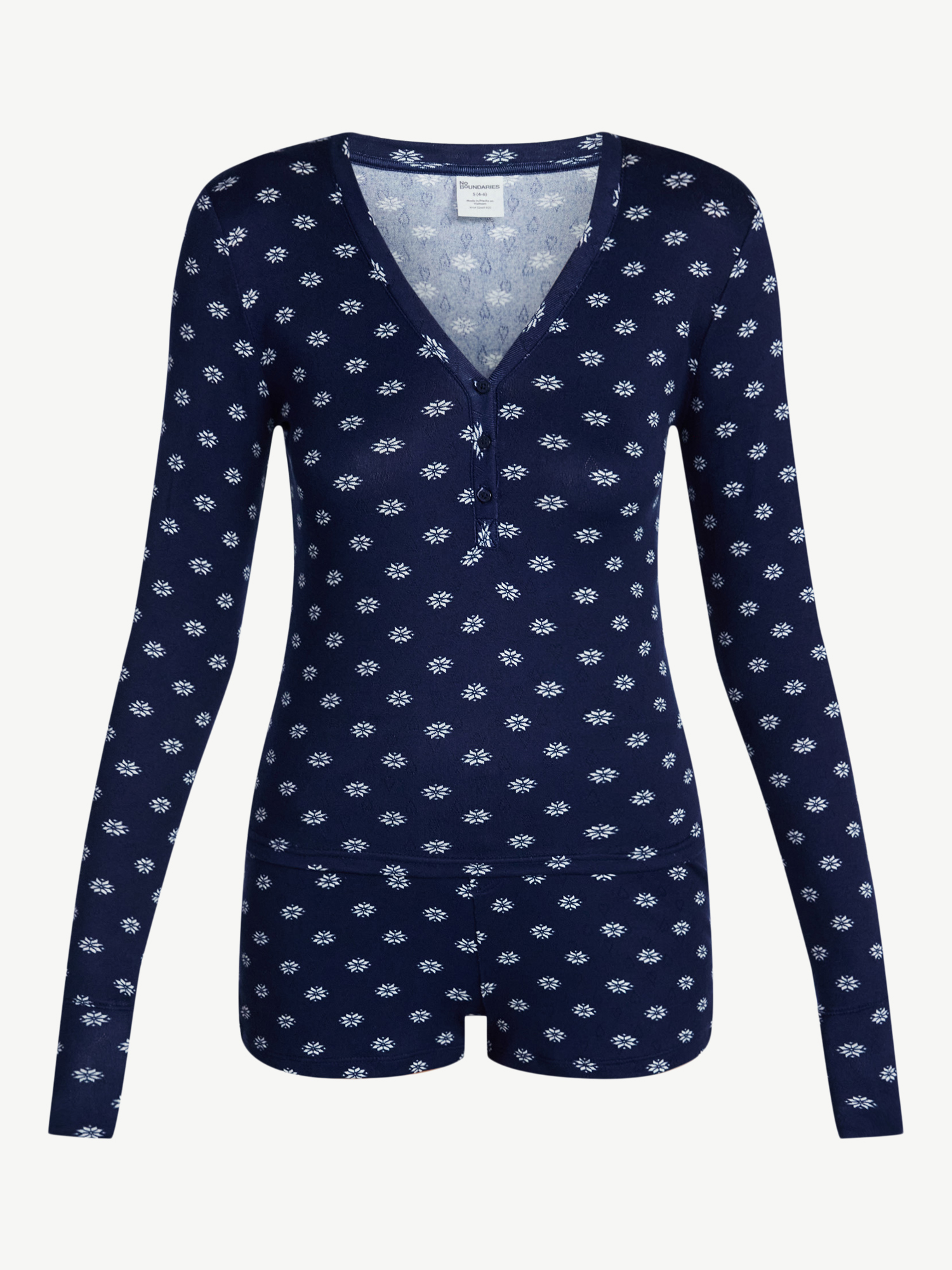 No Boundaries Giftable Henley Sleep Top and Shorts with Socks Set, 3-Piece, Women's XXS-3X