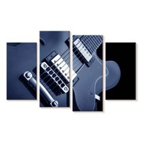 Elephant Stock Blue Electric Guitar Wall Art - Horizontal Multi Panel Canvas - Living Room Wall Decor - Music Multi Panel - Black And Blue Decor - 24" x 14"