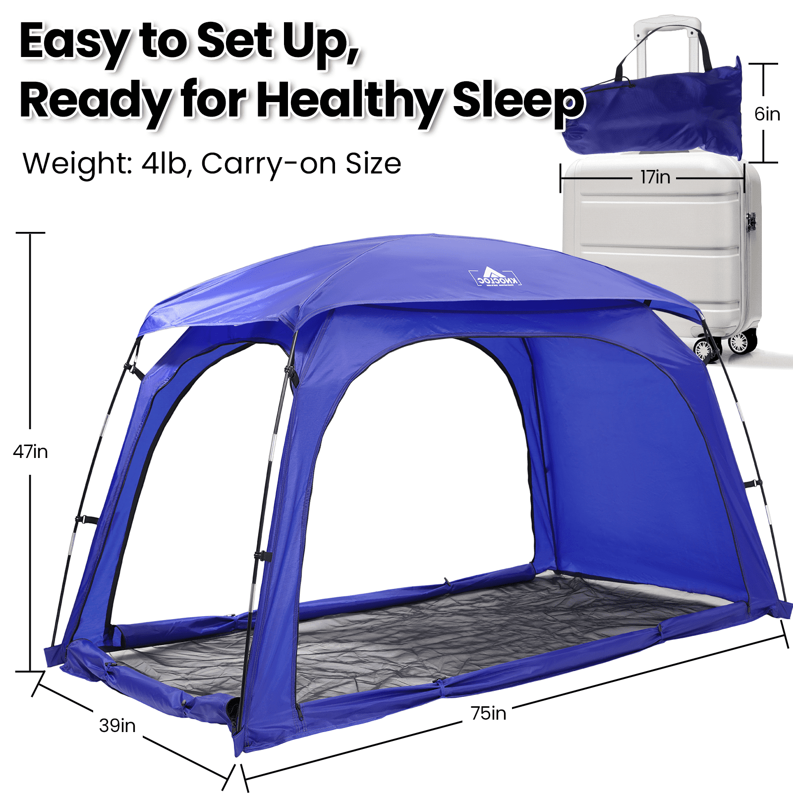 KNOCLOC Twin Bed Tent for Kids Sleeping & Privacy, with Built-in Fan Pocket for Improved Airflow, 70% Light Blocking Sensory Bed Tent for Boys Sleep Independence​, Sleepover,  Roomsharing (Blue)