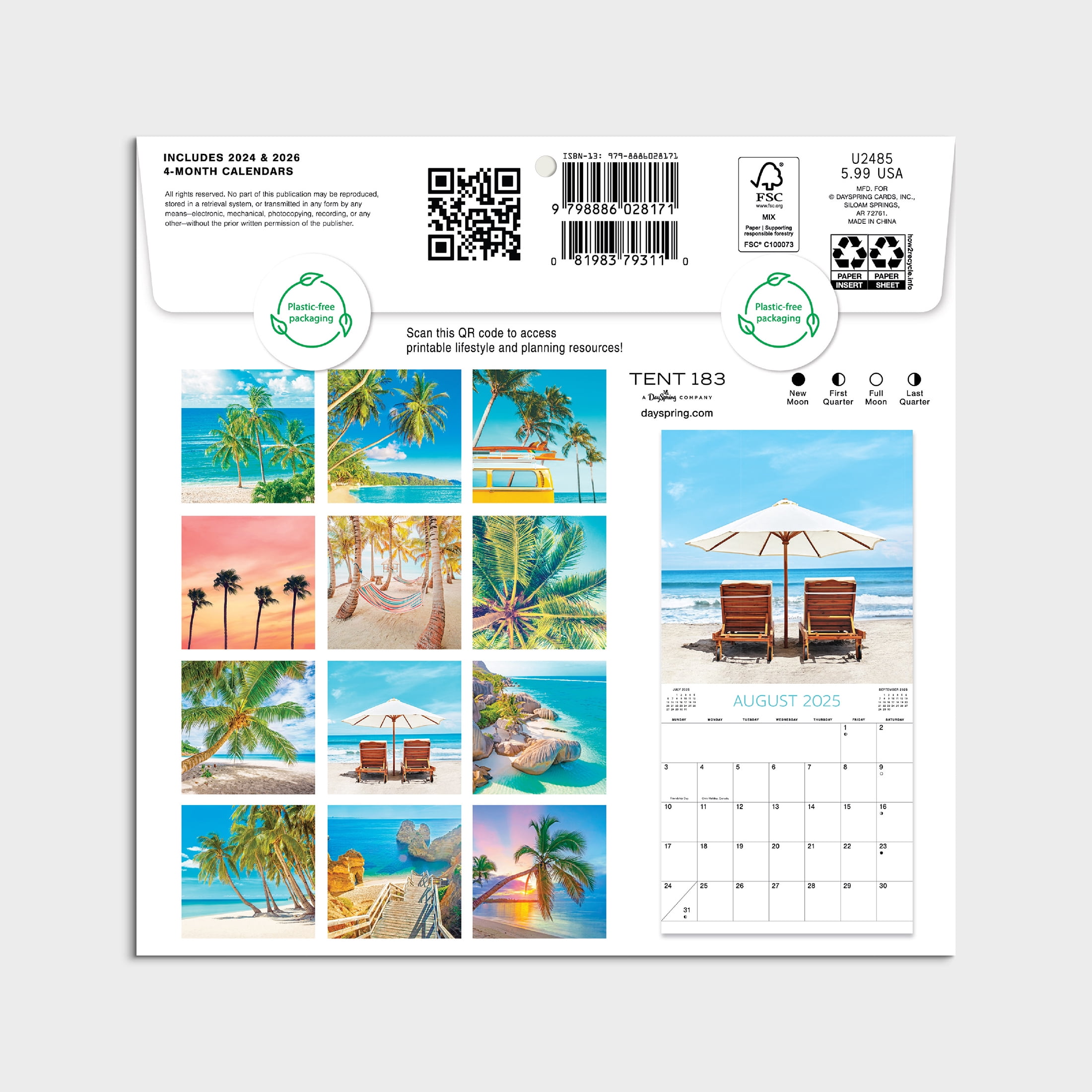 2025 Mini Wall Calendar - Beaches Mini- 7"x7" by Dayspring