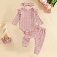 thumbnail image 4 of UAYOTSE Baby Girl Fall Clothes Set Floral Print Long Sleeve Romper Pants Set Cute Outfit(Pink&15,0-3 Months), 4 of 6