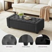 Weture Modern Ottoman Bench with Storage, Safety Hinge & Seating, 330 lb Limit, Dark Gray