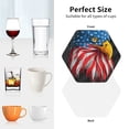 thumbnail image 6 of Picia Eagle Head With American Flag Printed Leather Coasters for Drinks, 4" Drink Coasters Set of 4 for Tabletop Protection, Handmade Luxurious Home Décor and Housewarming Gift -Hexagon, 6 of 6