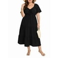thumbnail image 1 of Robes d'Été Midi Maxi pour Femmes Grande Taille à Manches Courtes, Encolure Cœur, Taille Élastique, Robe Bohème de Plage Noire TG, 1 of 9