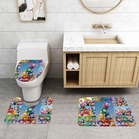 3 Piece Bathroom Rugs Sets for Oddbods Quick Dry & Non-Slip Bath Mat Set Toilet Lid Cover Floor Mat