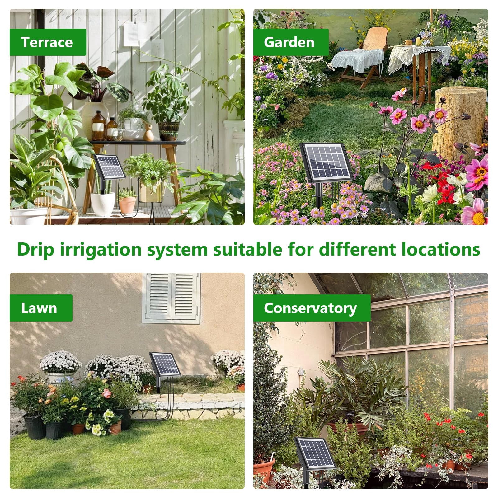 49FT Solar Drip Irrigation System Auto Watering Kit for 15 Pots, Solar-Powered Plant Watering Garden Irrigation System