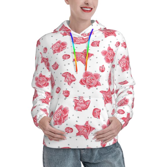 Hoodies for Women - pink flowers_A Comfrt Colour Drawstring Women'S Fashion Hoodies & Sweatshirts, Fall Outfits Clothes for Women 2024 Pullover with Kangaroo Pocket