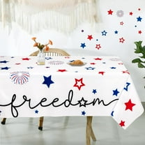 4th of July Tablecloth Decorations 60x84 Inch - Patriotic Freedom Fireworks Table Cover for Independence Day Memorial Day Party Decor (White)