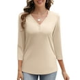 thumbnail image 6 of VDJ Women Blouses Loose Casual 3 4 Sleeve Tunic Shirts Fashion Button V Neck Summer Beige T Shirts Tops Size XXL, 6 of 8