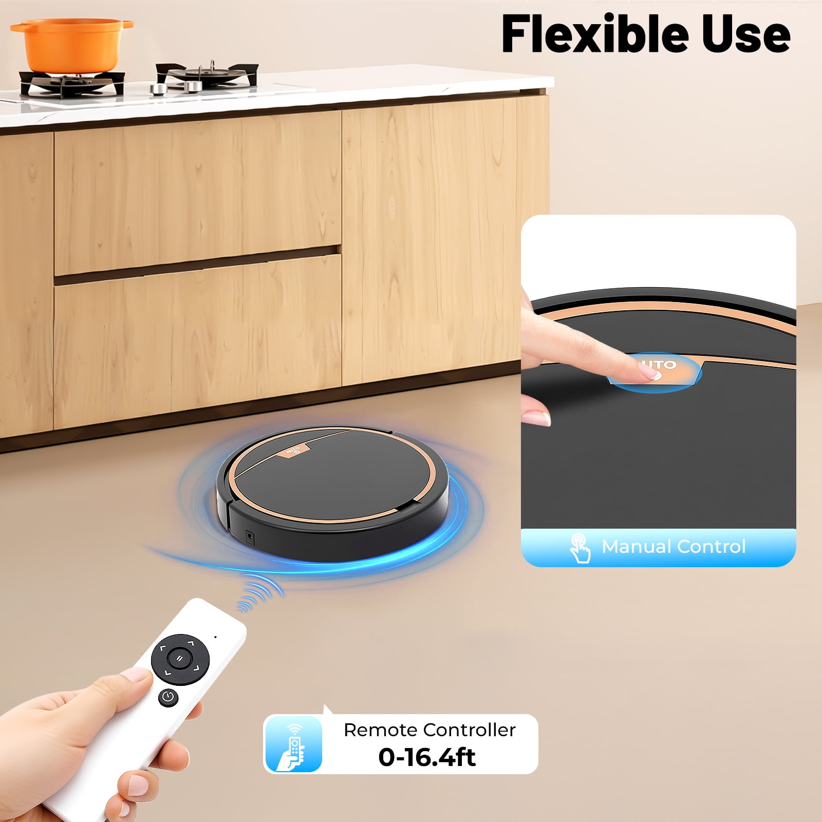 3-in-1 Robot Vacuum and Mop, 2800Pa Strong Suction, Smart LiDAR Navigation, Remote Control, 90-Minute Runtime, for Pet Hair, Carpets and More (Black)