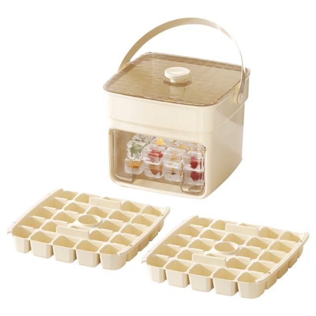 Compact Double Layer Tray with Lid and Type Ice Maker for Freezer Pull Out Ice Drawer with Portable Handle Space Saving Small Ice with Ice