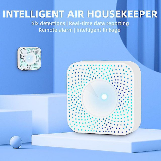 Smart Wifi 6-en-1 Air Manager Detector Pm2.5 Formaldehído Voc Temperatura Humedad Co2