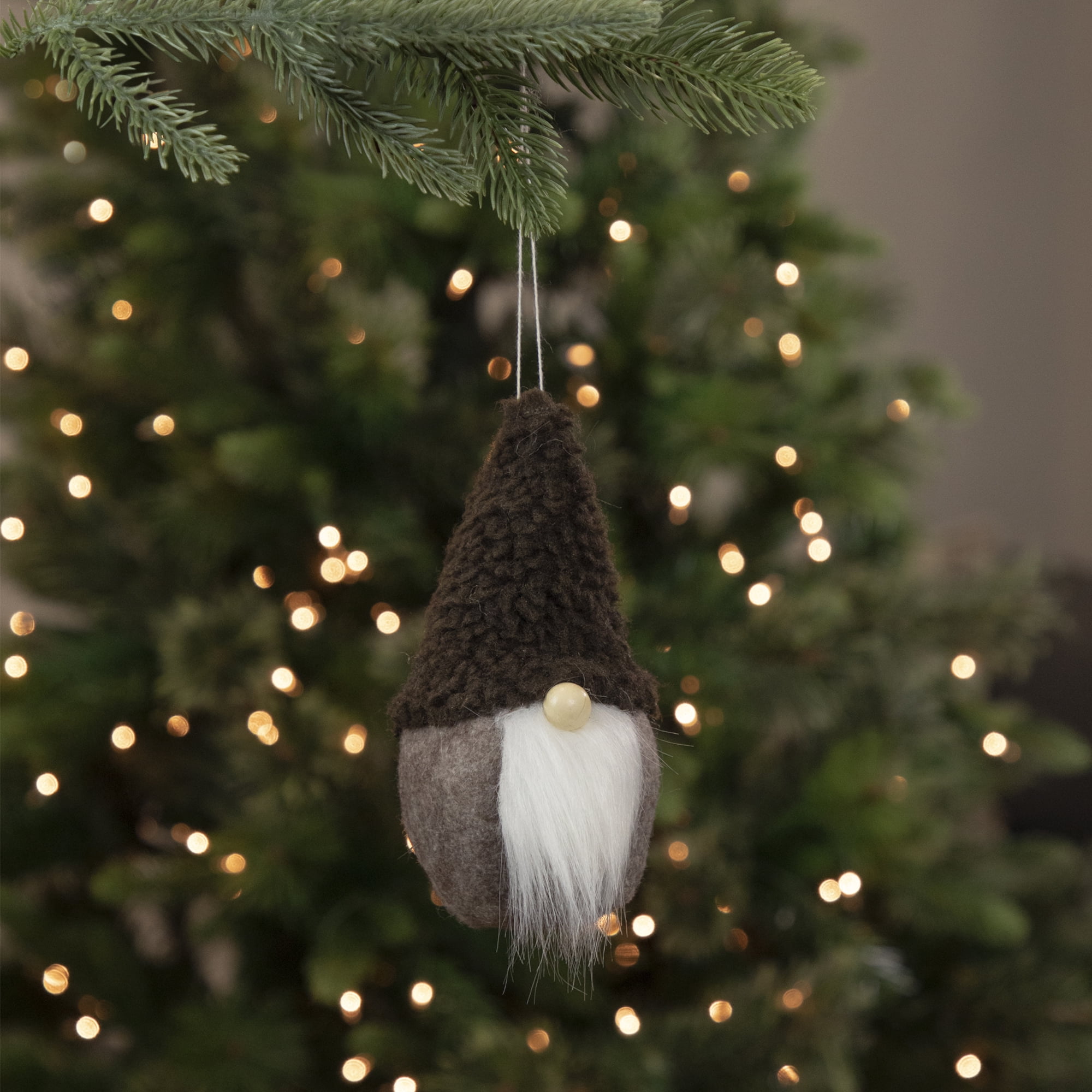 Plush Fleece Gnome Head Hanging Christmas Ornament - 7" - Brown