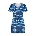 thumbnail image 4 of 2 Piece Pajamas Sets for Women Summer Tie-dye Outfits Short Sleeve Pleated V Neck Top and Shorts Set lounge Homewear (XL, Blue 05), 4 of 5