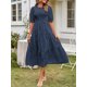 thumbnail image 4 of Mujeres Verano Midi A-Longitud Vestido Floral Manga Corta O-Cuello Alto Vestido de Encaje Cintura Encaje Flowy Novia Playa Fiesta Vestido Midi Nituyy Women's mid-length summer A-line floral-trimmed dress, 4 of 5