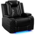 thumbnail image 7 of Recliner Chair, Power Reclining Single Sofa w/ LED Lights, USB Ports & Flip-Down Console, Breathing Leather Home Theater Seating for Living Room or RV, Black, 7 of 7