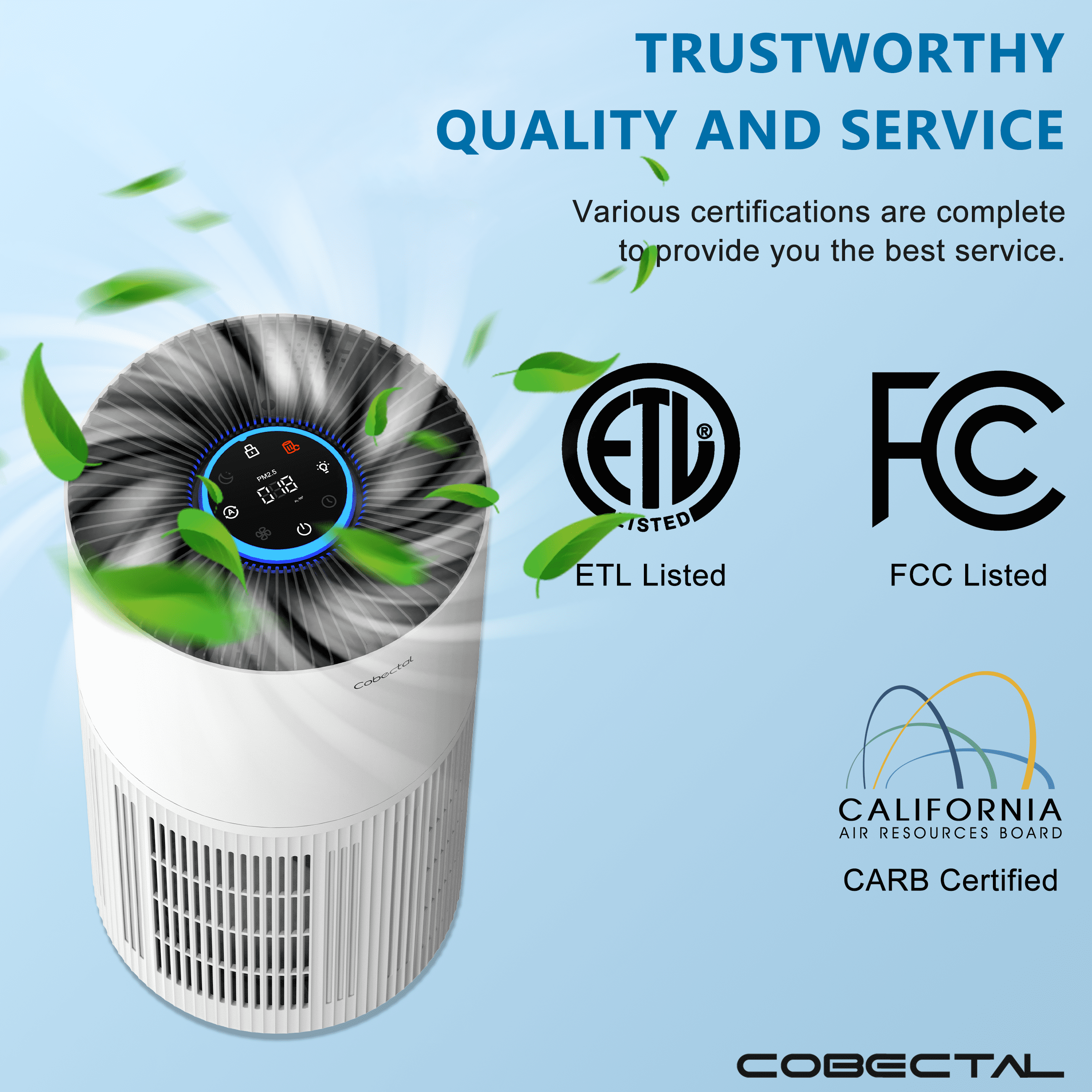 Cobectal H14 HEPA Air Purifier ZQA-6000A with Activated Carbon Filter for Smoke, Dust, Pollen, and Dander