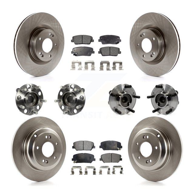 Transit Auto Front Rear Hub Bearings Assembly Disc Brake Rotors and Ceramic Pads Kit (10Pc) for Car Hyundai Genesis Coupe - Left Right Side (Driver Passenger) KBB-110419