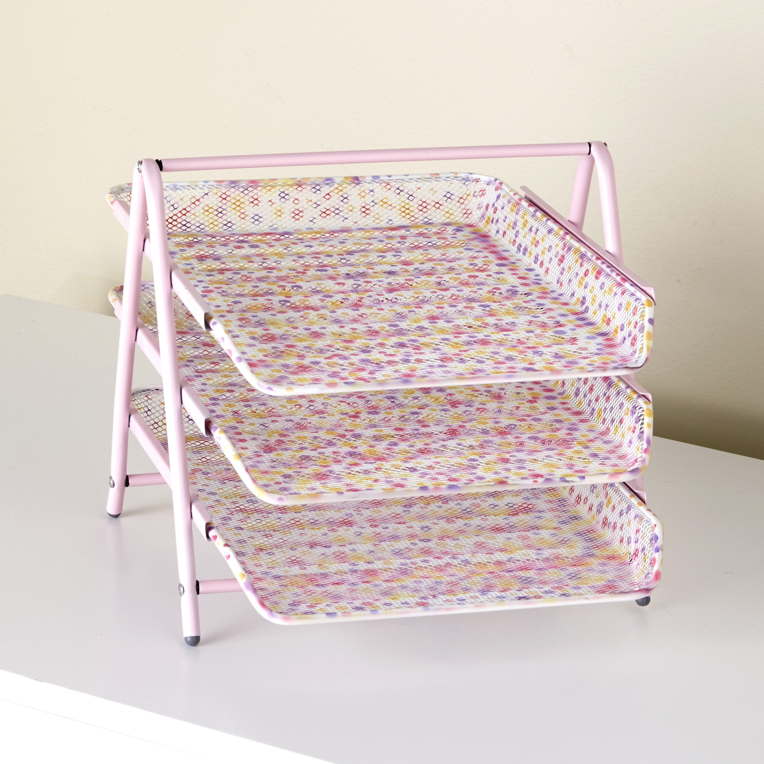 3Tier Paper Tray Organizer For Home and Office Pink Polka Dot
